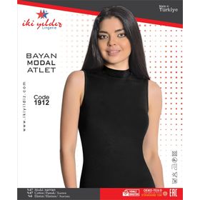 İki Yıldız 1912 Siyah Modal Sıfır Kol Boğazlı Kadın Body
