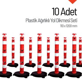 İleri Trafik 110x1200 mm 10'lu Set Plastik Ağırlıklı Yol Dikmesi