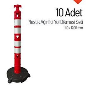 İleri Trafik 110x1200 mm 10'lu Set Plastik Ağırlıklı Yol Dikmesi