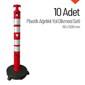 İleri Trafik 110x1200 mm 10'lu Set Plastik Ağırlıklı Yol Dikmesi