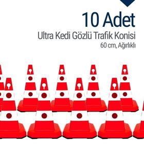 İleri Trafik Ultra Kedi Gözlü Trafik Konisi Ağırlıklı 10 Adet 60 cm Trafik Dubası