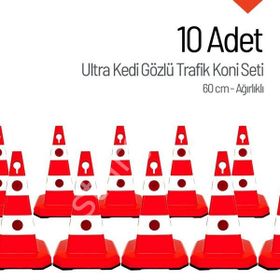 İleri Trafik Ultra Kedi Gözlü Trafik Konisi Ağırlıklı 10 Adet 60 cm Trafik Dubası