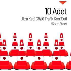 İleri Trafik Ultra Kedi Gözlü Trafik Konisi Ağırlıklı 10 Adet 60 cm Trafik Dubası