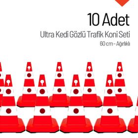 İleri Trafik Ultra Kedi Gözlü Trafik Konisi Ağırlıklı 10 Adet 60 cm Trafik Dubası