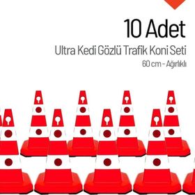 İleri Trafik Ultra Kedi Gözlü Trafik Konisi Ağırlıklı 10 Adet 60 cm Trafik Dubası