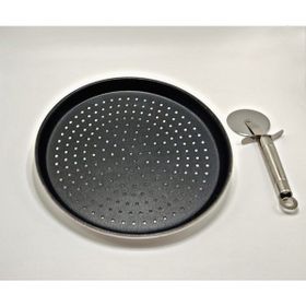 Ily Granit Delikli Pizza Tepsisi+Inox Pizza Kesici