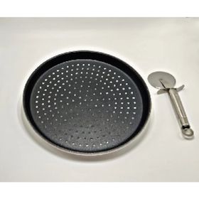 Ily Granit Delikli Pizza Tepsisi+Inox Pizza Kesici