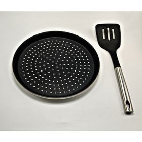 Ily Granit Delikli Pizza Tepsisi+Metal Saplı Siyah Spatula