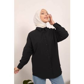 İmaj Butik 72520 Siyah Salaş Basic Kadın Gömlek