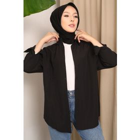 İmaj Butik 72520 Siyah Salaş Basic Kadın Gömlek