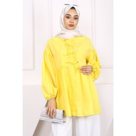 İmaj Butik Koyu Sarı Kol Lastikli Ön Düğmeli Tunik