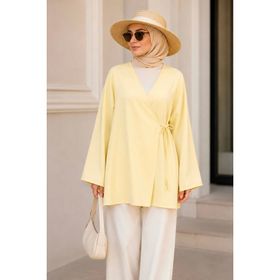 İmaj Butik Sarı Kruvaze Yaka Yandan Bağlamalı Yazlık Kimono Tunik
