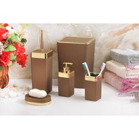 İmera Akrilik Yapım Gold Çizgi Soft 5'li Kare Kahverengi Banyo Takımı