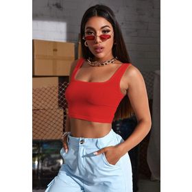 Imoda CTBZ2557 Kırmızı Kadın Askılı Crop Top Bluz