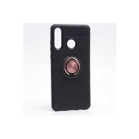 İmonya Huawei P30 Lite Mueral Ravel Pembe Yüzüklü Siyah Silikon Kılıf