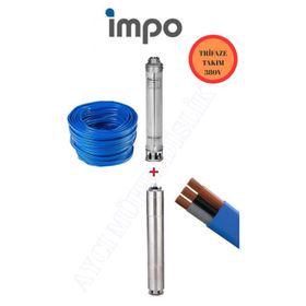 İmpo SK-404-10-1HP Krom Başlıklı Derin Kuyu Trifaze Motorlu 20 mt Kablolu Dalgıç Pompası