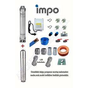 İmpo SK404-27 3 HP 15 MT Yassı Kablolu ve Panolu 30 mt Halatlı Çift Vanalı Akıtma Başlıklı Monofaze Takım Dalgıç Pompa