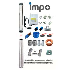 İmpo SK404-27 3 HP Technoplast Başlıklı 20 MT Yassı Kablolu ve Panolu 40 mt Halatlı Çift Vanalı Akıtma Başlıklı Monofaze Takım Dalgıç Pompa