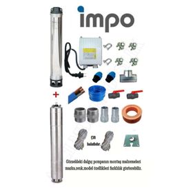 İmpo SK404-27 3 HP Technoplast Başlıklı 50 MT Yassı Kablolu ve Panolu 100 mt Halatlı Çift Vanalı Akıtma Başlıklı Monofaze Takım Dalgıç Pompa