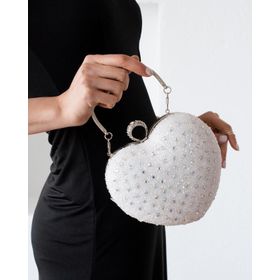 ImPolo Ella Kalp Taşlı Beyaz 19x20 cm Kadın Abiye Çanta