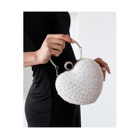 ImPolo Ella Kalp Taşlı Beyaz 19x20 cm Kadın Abiye Çanta
