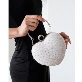 ImPolo Ella Kalp Taşlı Beyaz 19x20 cm Kadın Abiye Çanta