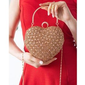 ImPolo Ella Kalp Taşlı Roz 19x20 cm Kadın Abiye Çanta