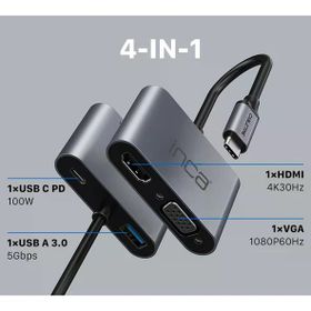 Inca ITPC-06T Type-C Hub X4 Hdmi 4K30 Hz+ VGA+ USB 3.0+PD 100W Alüminyum Kasa Çoklayıcı
