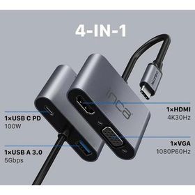 Inca ITPC-06T Type-C Hub X4 Hdmi 4K30 Hz+ VGA+ USB 3.0+PD 100W Alüminyum Kasa Çoklayıcı