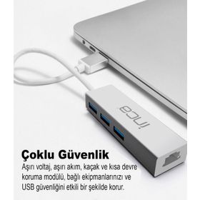 Inca IUSB-03T USB Girişli 4 Port USB 3.0 Ethernet RJ45 Çoklayıcı Hub