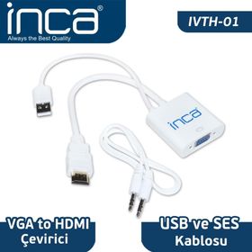 Inca IVTH-01 VGA To HDMI Çevirici USB Ses Kablosu
