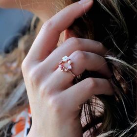 İnci ve Çiçek Motifli Rosegold Kaplama 925 Ayar Gümüş Yüzük