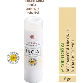 Incia %100 Doğal 6 gr Dudak Besleyici Bergamot Limon Bitkisel Nemlendirici Dudak Bakım Kremi