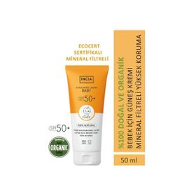 Incia 50 ml UVA UVB SPF50 Leke Karşıtı Mineral Filtreli Yüksek Koruma Bebek Güneş Kremi