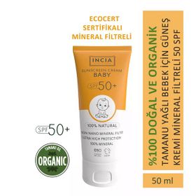 Incia 50 ml UVA UVB SPF50 Leke Karşıtı Mineral Filtreli Yüksek Koruma Bebek Güneş Kremi