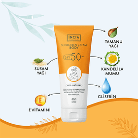 Incia 50 Spf 150 ml Vücut Için %100 Doğal Güneş Kremi