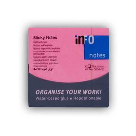 Info 75x75 mm 80 Yaprak Pembe Yapışkanlı Not Kağıdı