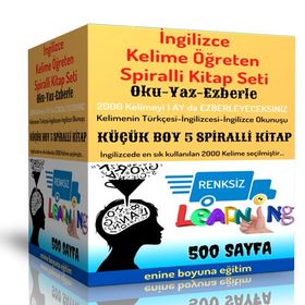 İngilizce Kelime Öğreten Kitap Seti Küçük Boy 5 Spiralli Kitap Enine Boyuna Eğitim - Renksiz
