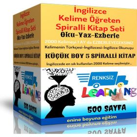 İngilizce Kelime Öğreten Kitap Seti Küçük Boy 5 Spiralli Kitap Enine Boyuna Eğitim - Renksiz