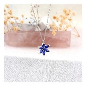 Inlove 925 Ayar Gümüş Mavi Taşlı Lotus Çiçeği Kolye