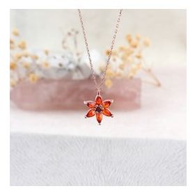 Inlove 925 Ayar Gümüş Turuncu Taşlı Lotus Çiçegi Kadın Kolye