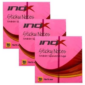 İnox Fosforlu Pembe 75x75 cm 80 Yaprak 3 Adet Yapışkanlı Not Kağıdı