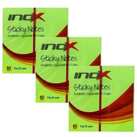 İnox Fosforlu Yeşil 75x75 cm 80 Yaprak 3 Adet Yapışkanlı Not Kağıdı