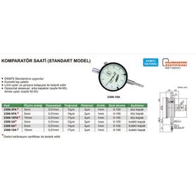 Insize 2308-10A Kulaklı Kapaklı 0-10 mm Komparatör Saati
