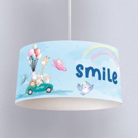 İnstababyrooms Beyaz Açık Mavi Hayvanlar ve Gökkuşağı Desenli Çocuk Odası Dijital Baskılı Sarkıt Avize