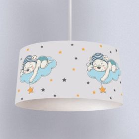 İnstababyrooms Beyaz Ayda Uyuyan Ayı Desenli Çocuk Odası Dijital Baskılı Sarkıt Avize