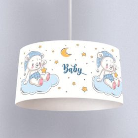 İnstababyrooms Beyaz Bebek Ayı Desenli Çocuk Odası Dijital Baskılı Sarkıt Avize