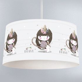 İnstababyrooms Beyaz Cesur Kız Tavşan Desenli Çocuk Odası Dijital Baskılı Sarkıt Avize