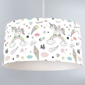 İnstababyrooms Beyaz Dondurma Unicorn Gökkuşağı Elmas Desenli Çocuk Odası Dijital Baskılı Sarkıt Avize