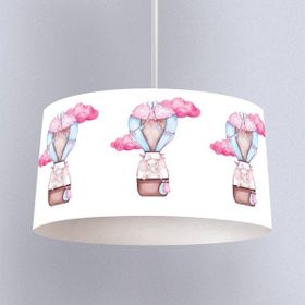 İnstababyrooms Beyaz Fil Pembe Balon Desenli Çocuk Odası Dijital Baskılı Sarkıt Avize